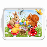 Mini plateau P�ques animaux en m�lamine 20,5 x 13,5 cm
