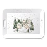 Plateau rectangulaire en m�lamine village de No�l 46,5 � 32,5 cm