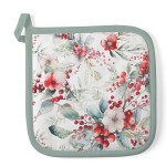 Manique de cuisine fleurs et baies de No�l 20 � 20 cm
