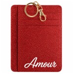 Porte-cartes porte-cl�s Amour en polyester paillet� rouge